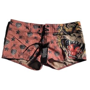NWT Y2k Ed Hardy Tiger Swim Shorts  Small